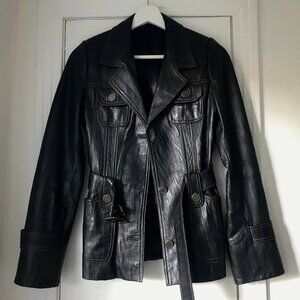 Genuine black leather blazer jacket
